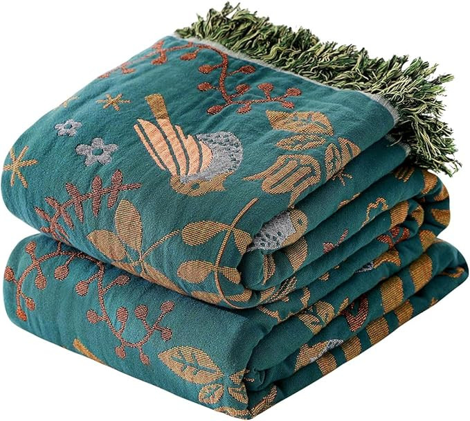 Boho Throw Blanket 90"x108", Soft Cozy 100% Cotton Blanket for Bed, Fall Blankets with Floral Bir... | Amazon (US)