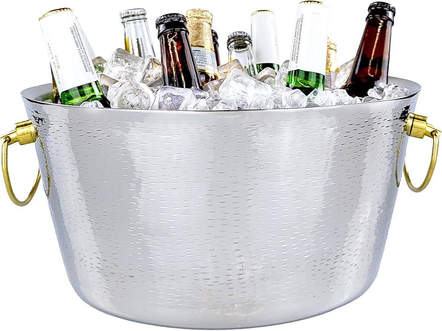 BREKX Anchored Beverage Tub with Rice Hammering & Gold Handles - Home Ice Bucket for Parties, Wed... | Amazon (US)