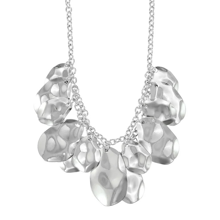 Time and Tru Silvertone Melted Metal Statement Necklace, 1 Piece | Walmart (US)