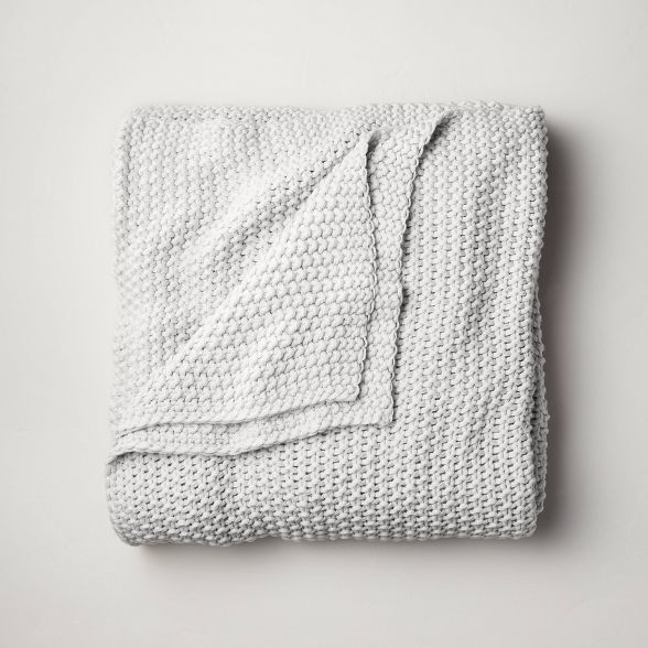 Full/Queen Chunky Knit Bed Blanket Light Gray - Casaluna&#8482; | Target