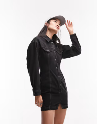 Topshop denim shirt dress in black | ASOS (Global)