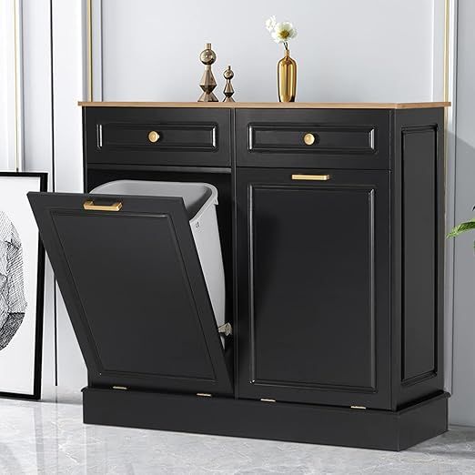 Anbuy Double Kitchen Trash Cabinets Dual Tilt Out Trash Cabinet with Two Wood Hideaway Trash Hold... | Amazon (US)