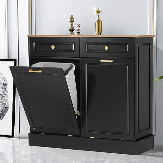 Anbuy Double Kitchen Trash Cabinets Dual Tilt Out Trash Cabinet with Two Wood Hideaway Trash Hold... | Amazon (US)