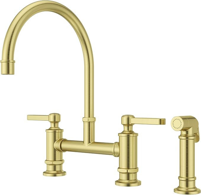 Pfister Port Haven Bridge Kitchen Faucet with Sprayer, 2-Handle, High Arc, Brushed Gold Finish, L... | Amazon (US)