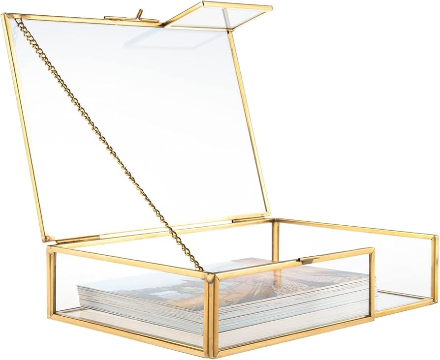 Feyarl Gold Clear Glass Photo Picture Box Cards Shadow Decorative Box Organizer Collection Displa... | Amazon (US)