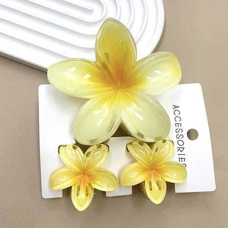 Flower Hair Claw Clip Set,1 Pc Large and 2 Pcs Small Hawaiian Plumeria Claw Clips,Beach Tropical ... | Amazon (US)