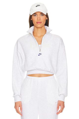 Nike Cropped Fleece Quarter Zip in Birch Heather, Sail, & Deep Royal Blue from Revolve.com | Revolve Clothing (Global)