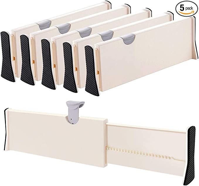 Drawer Dividers Organizer 5 Pack, Adjustable Separators 4" High Expandable from 11-17" for Bedroo... | Amazon (US)