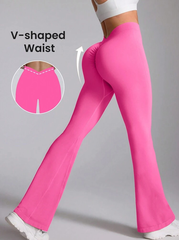 SHEIN Sport Studio Women's Solid Color Pleated Flare Casual Yoga/Fitness Pants | SHEIN