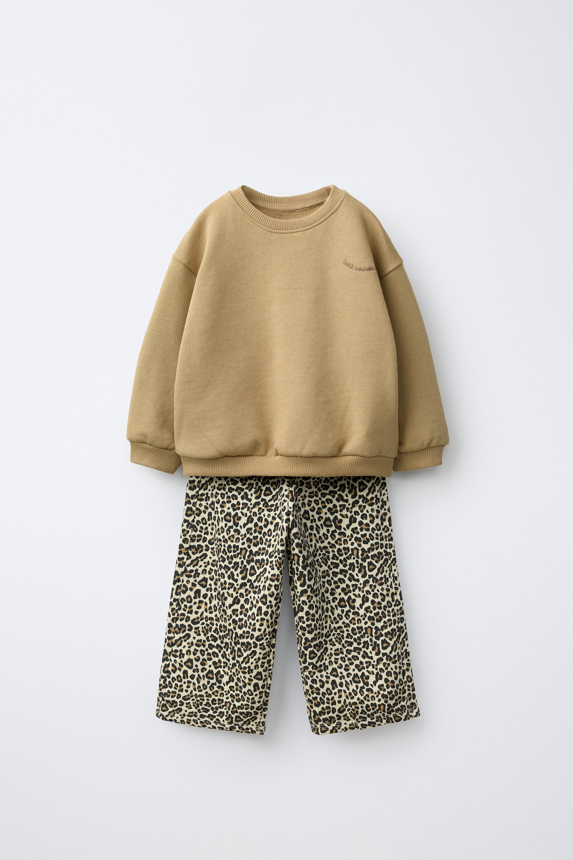 Zara - Printed Wide-Leg Sweatshirt And Pants Jogging Set - Burgundy - 5 Years (43,3 Inches) - Kids | Zara US