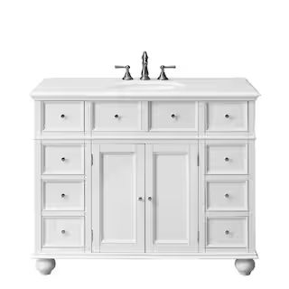 Home Decorators Collection Hampton Harbor 44 in. W x 22 in. D Bath Vanity in White with Natural M... | The Home Depot