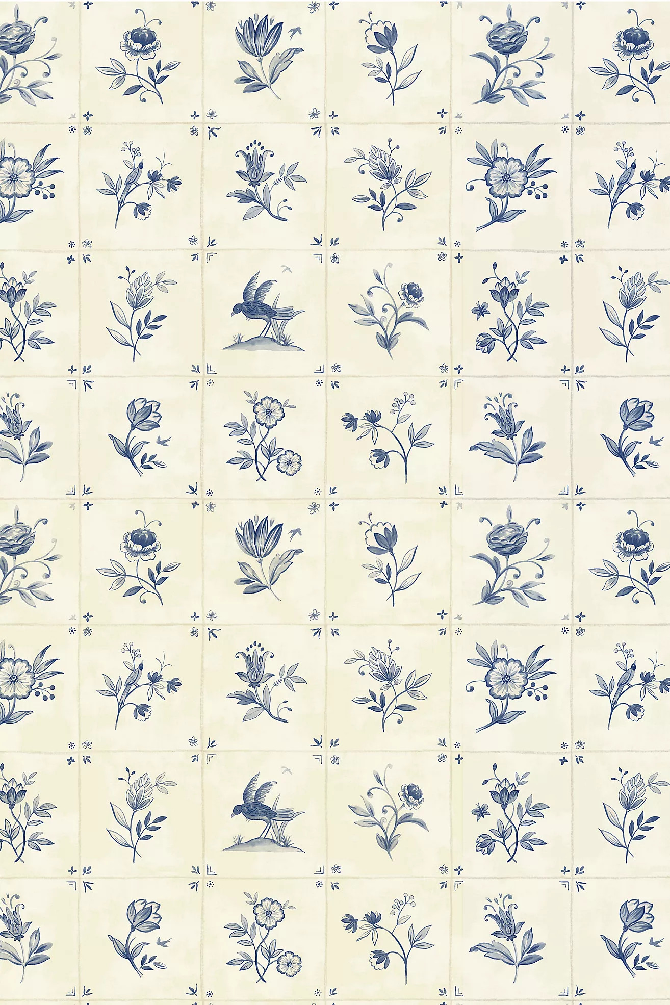 Azulejo Tile Floral Blue Peel-and-Stick Wallpaper | Anthropologie (US)