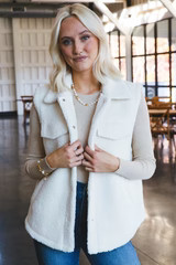 Lia Sherpa Fleece Button Down Vest, Cream | North & Main Clothing Company