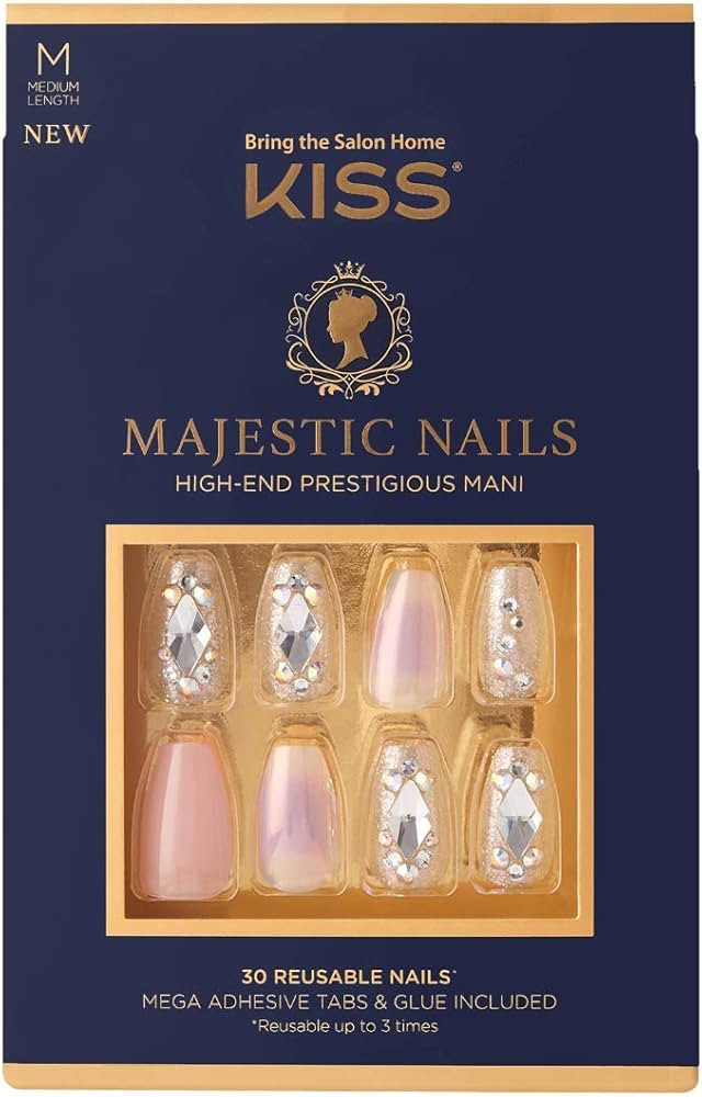 KISS Majestic Fake Nails, In a Crown', High-End Gel Nails, 30 Reusable Medium Length Coffin Shape... | Amazon (US)