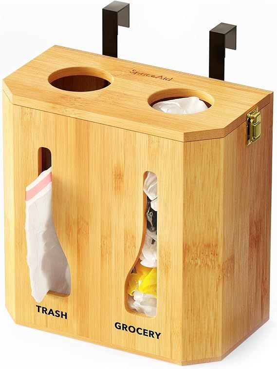 SpaceAid Grocery Bag Holder & Trash Bag Dispenser, Bamboo 2 in 1 Garbage Bag Roll Holders Organiz... | Amazon (US)