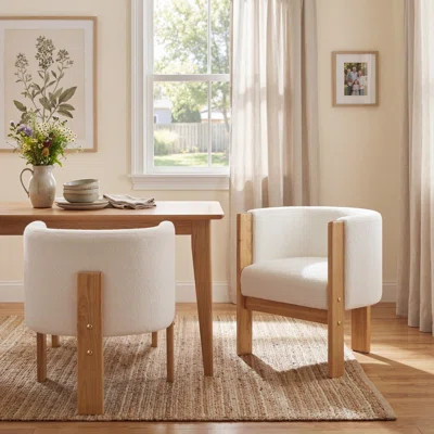 Modern Upholstered Dining Chairs With Rubber Wood Frame And Bouclé Fabric | Wayfair North America