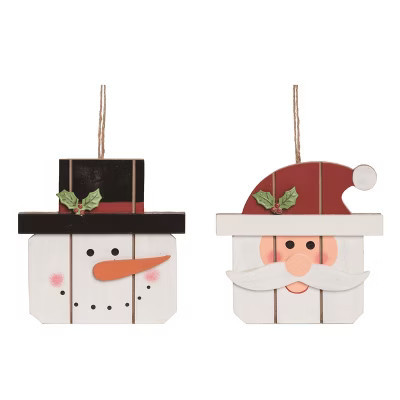 Transpac Wooden Santa and Snowman Head Ornament Set of 2 Christmas Tree Decorations for Home Holiday Decor | Target