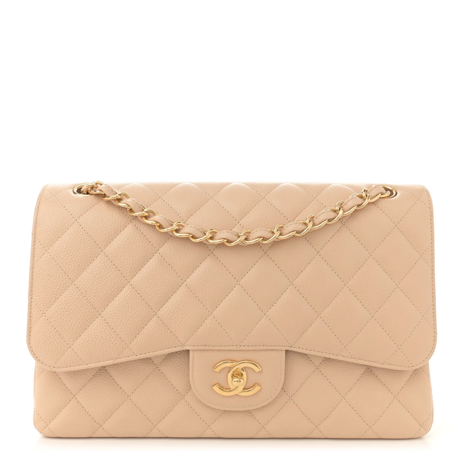 Caviar Quilted Jumbo Double Flap Beige Clair | FASHIONPHILE (US)