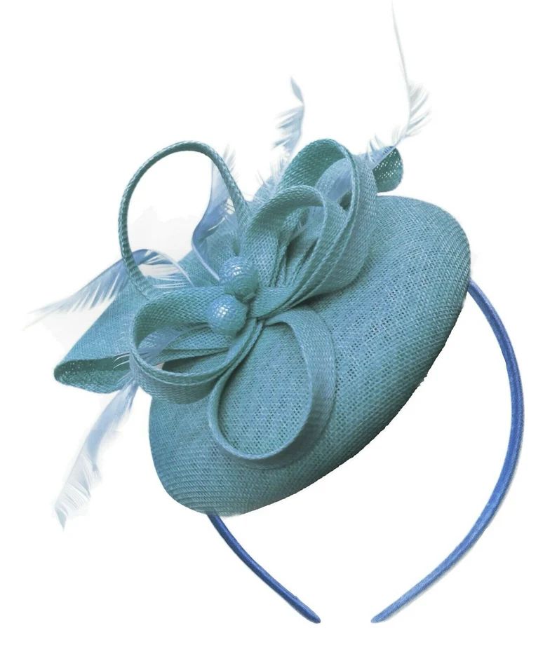 Round Light Blue Pillbox Bow Sinamay Headband Fascinator Weddings Ascot Hatinator Races | Etsy (US)