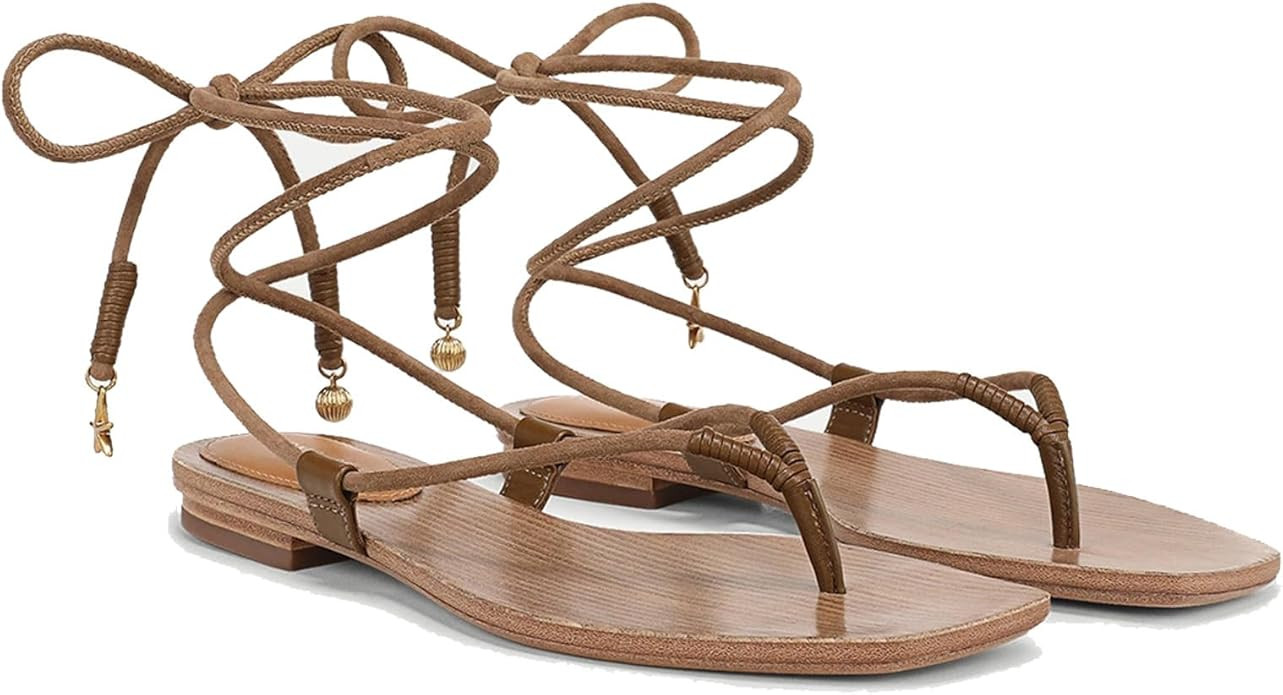 Rope Flat Sandals for Women Strappy Open Toe Thong Sandals Summer Slingback Slip On Slide Sandals... | Amazon (US)