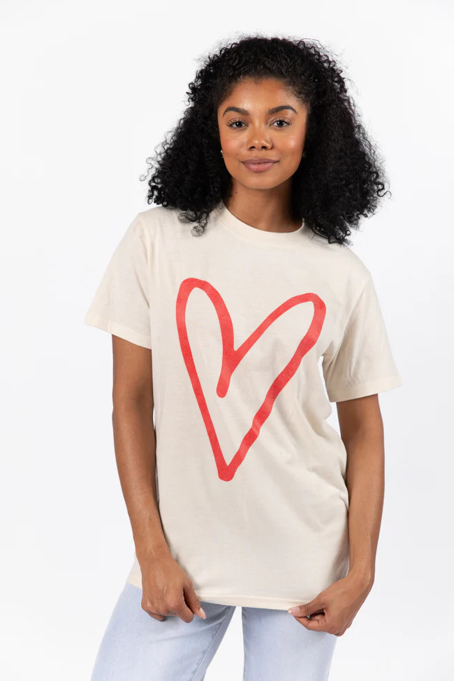 Heart Sketch Ivory Comfort Color Graphic Tee | Pink Lily