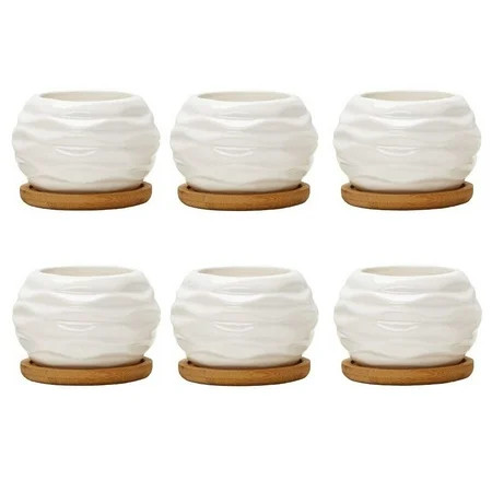 Planters 3.2 Inch Ceramic with Bamboo Tray Pack Of 6 (Plants NOT) | Walmart (US)