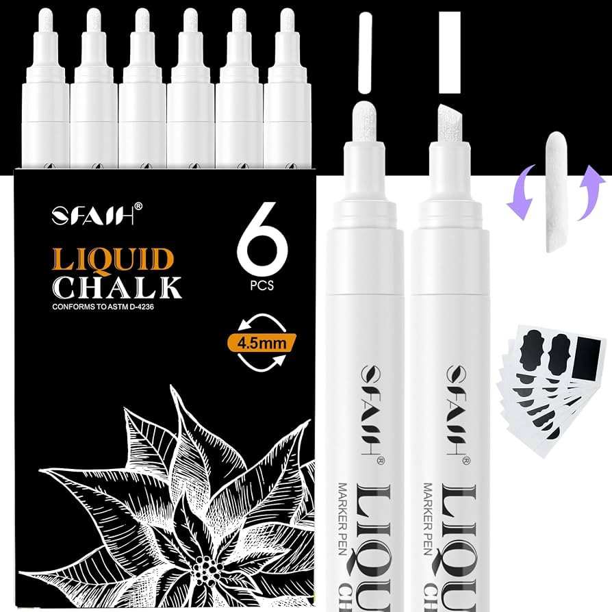 SFAIH White Liquid Chalk Markers - 6 Wet Erase Chalkboard Markers for Signs, Windows, Glass, Chal... | Amazon (US)