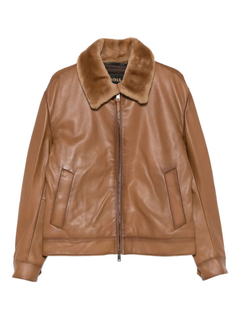 BOSS fur-collar Jacket | Brown | FARFETCH CA