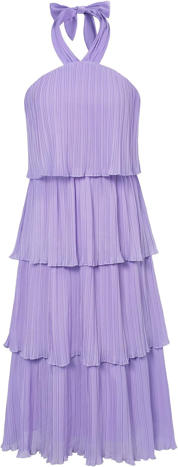 GRACE KARIN Women's 2024 Summer Halter Neck Sleeveless Dress Ruffle Tiered Layered Flowy Dresses ... | Amazon (US)