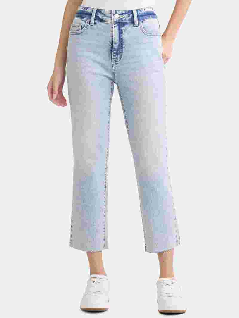 Time and Tru Women's High Rise Straight Leg Cropped Jeans, 25" Inseam, Sizes 2-22 | Walmart (US)