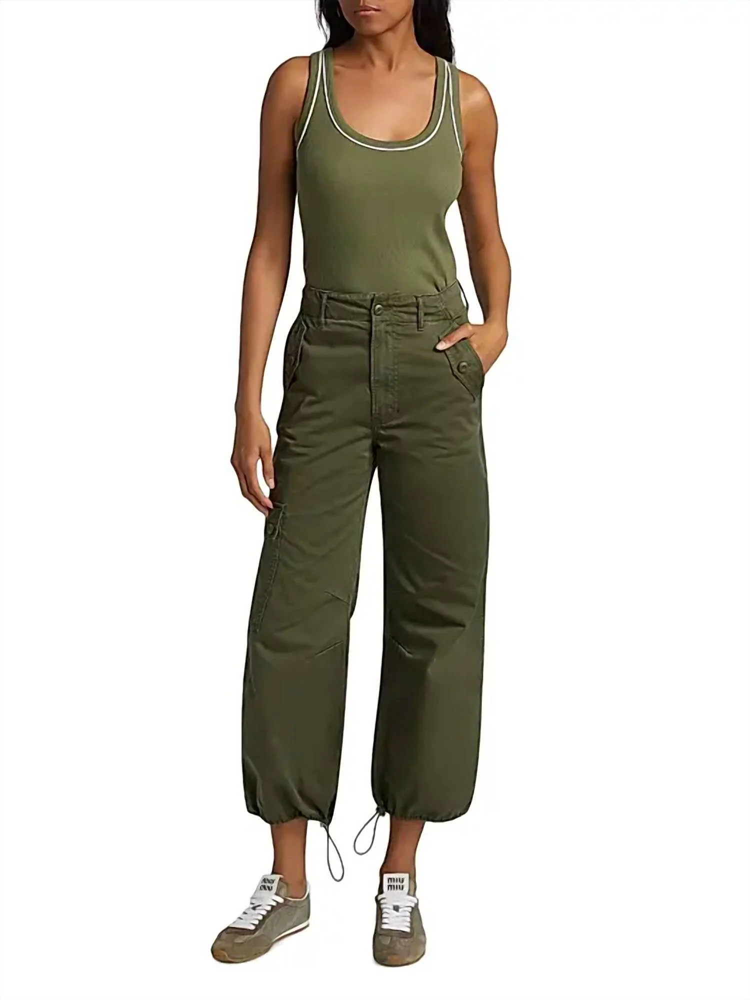 Mandy Cotton Crop Parachute Pants In Army | Shop Simon