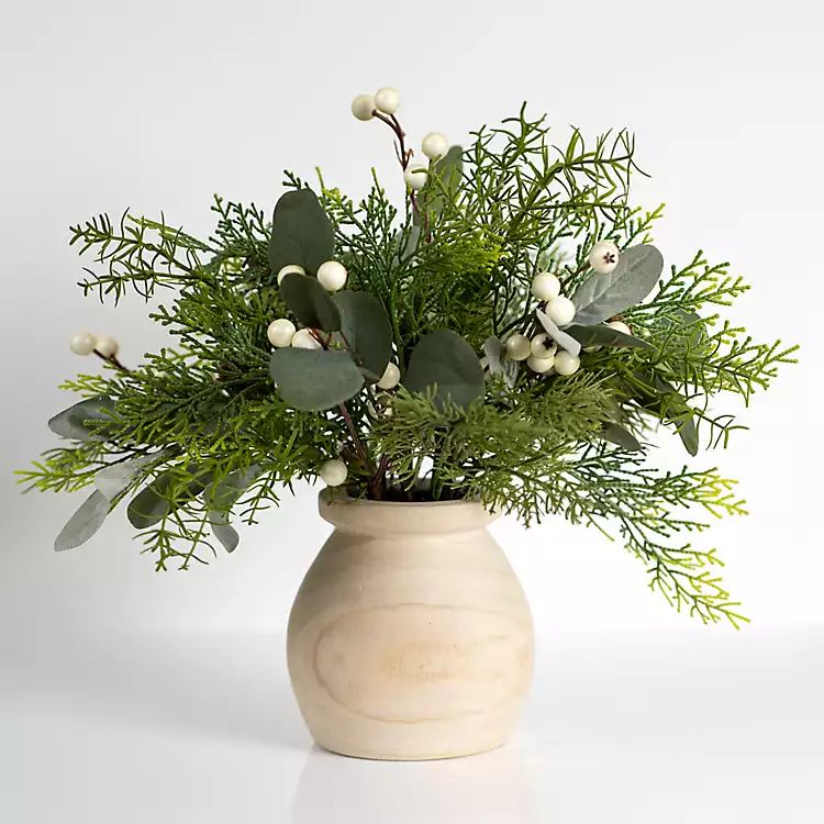 White Berry Pine Wood Vase Arrangement | Kirkland's Home