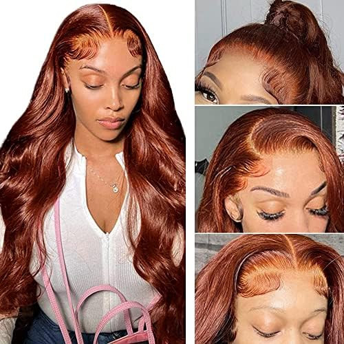 Nadula 10A Reddish Brown Body Wave Lace Front T Part Wigs Human Hair for Women, Brazilian Auburn ... | Amazon (US)