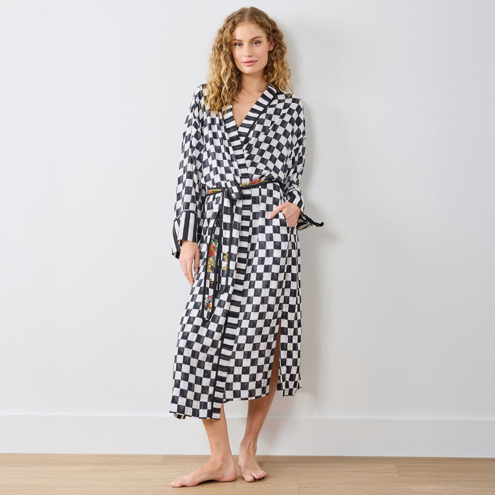 Courtly Flower Market Satin Robe, L/XL | MacKenzie-Childs