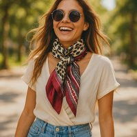 35x35"" Wine Leopard Print Wild Rag/Scarf Wr397 | Etsy (US)