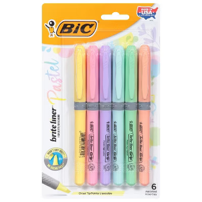 BIC Brite Liner Grip Pocket Highlighter, Assorted Ink Colors, Chisel Tip, Assorted Barrel Colors, 6/Pack | Target
