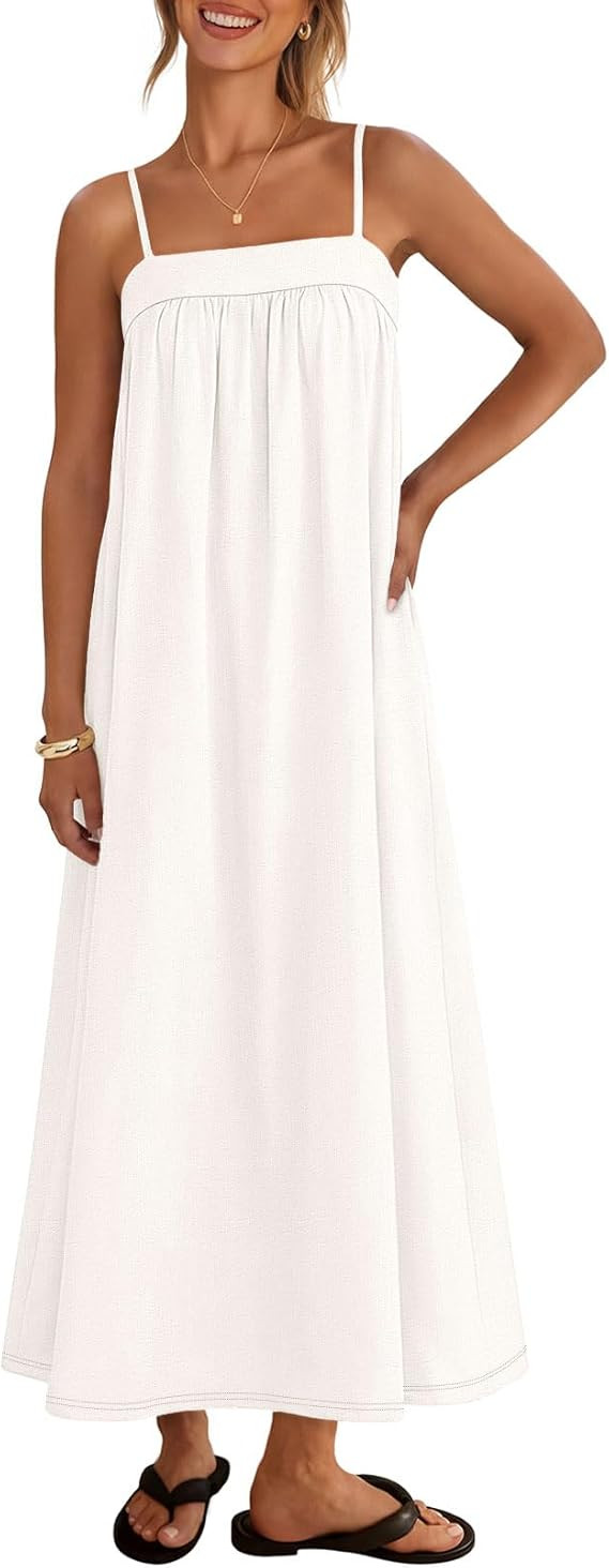 MEROKEETY Women's Summer Maxi Dress 2026 Spaghetti Strap Backless Linen Boho Sundress Casual Part... | Amazon (US)