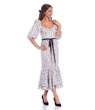 Antonio Melani x Nicola Bathie Florence Floral Print Sweetheart Square Neck Short Puff Sleeve Vel... | Dillard's