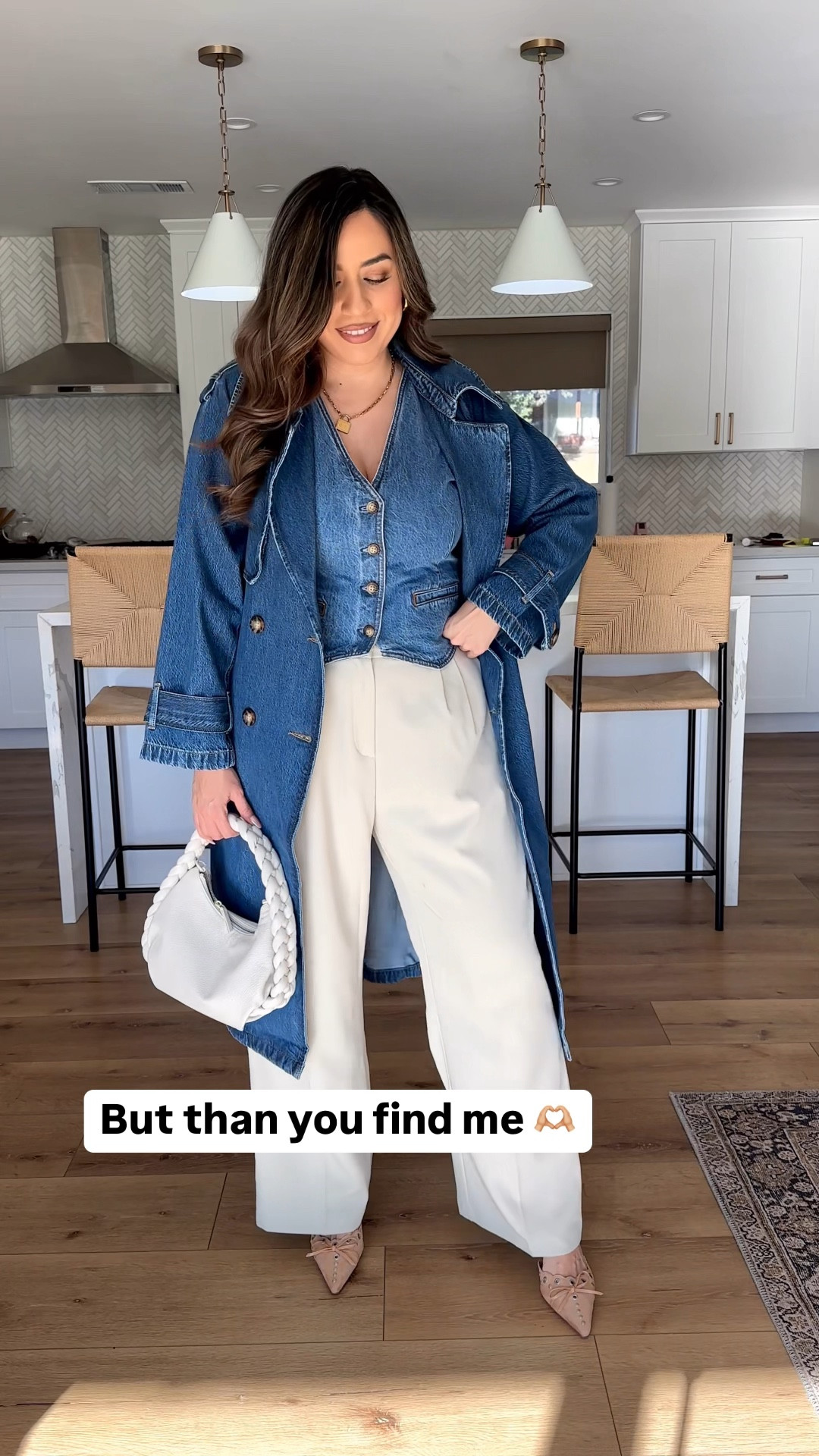 Obsessed with this look for a cute girls night out or date night! Wearing a size medium in the denim vest and denim trench coach! Trousers are size large 💙

#LTKSeasonal #LTKMidsize #LTKStyleTip