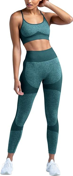 HAODIAN Women's Workout Sets 2 Piece Seamless Slim Fit Yoga Leggings with Sports Bra Clothes Set | Amazon (US)