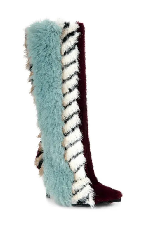 AZALEA WANG Upsella Multi Faux Fur Stiletto Boot in Blue Multi at Nordstrom, Size 6.5 | Nordstrom