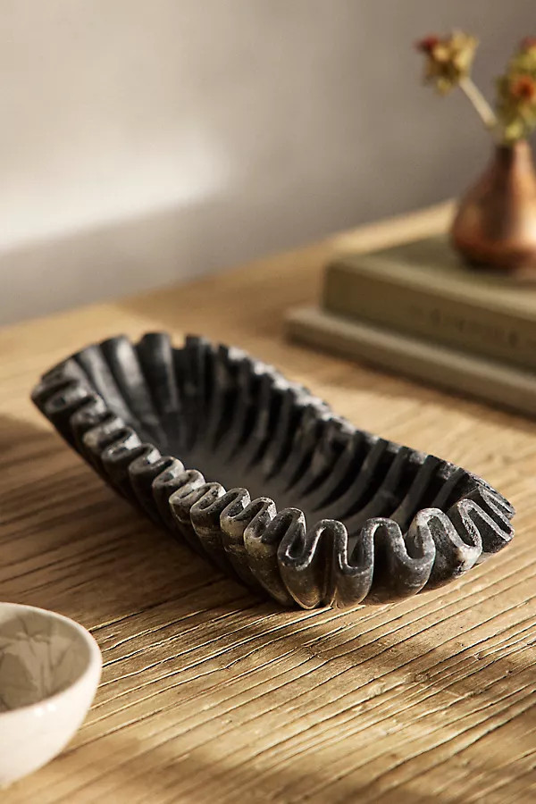 Ruffled Marble Bowl, Black | Anthropologie (US)