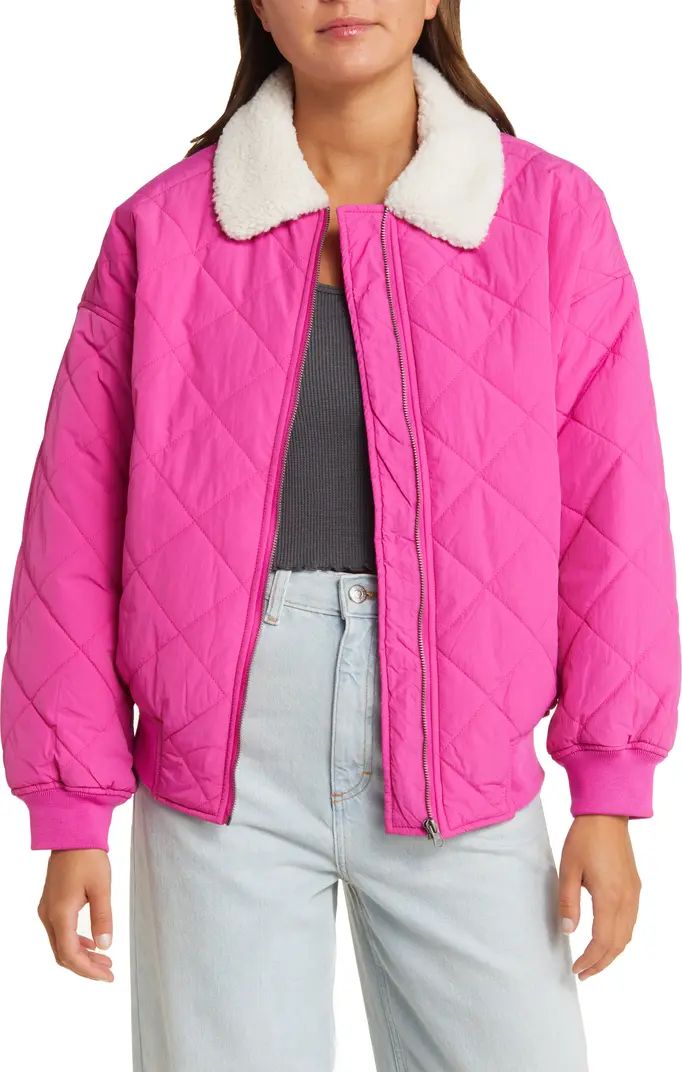Faux Shearling Collar Dad Jacket | Nordstrom