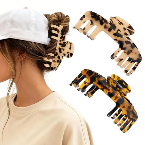 2 Pcs Large Trucker Hair Claw Clip for Hat, Baseball Claw Clips for Women, Acetate Tortoise Shell Non-Slip Strong Hold Hat Hair Clips, Fit for Long Thick Thin Hair Styling, Gifts Hair Accessories | Amazon (US)