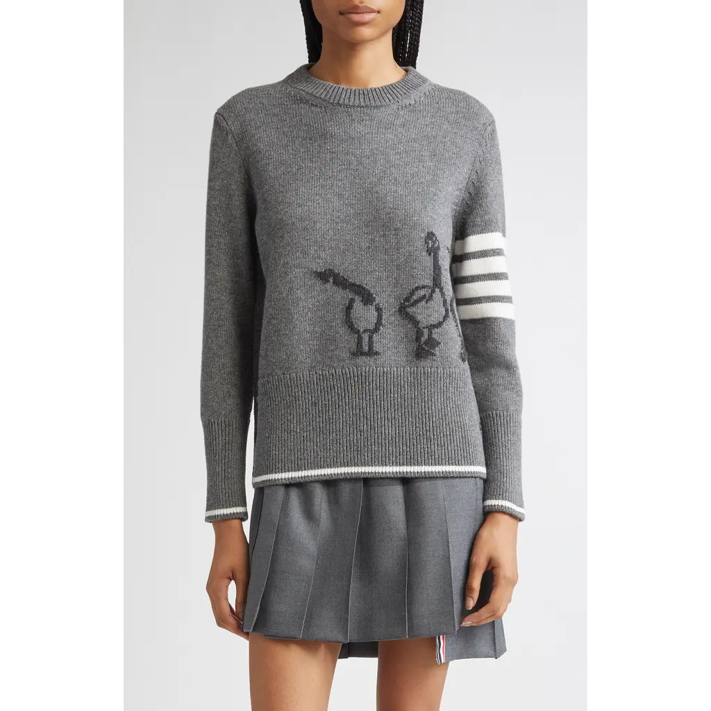 Thom Browne Geese Intarsia Boxy Virgin Wool Crewneck Sweater in Medium Grey at Nordstrom, Size 0 Us | Nordstrom