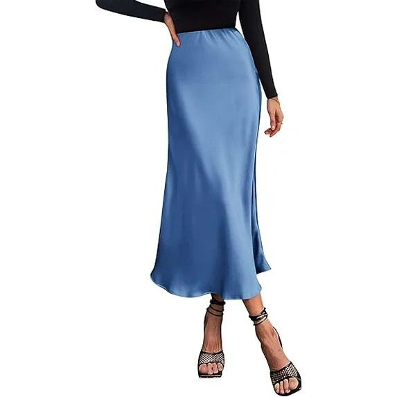 PRETTYGARDEN Women's Summer Midi Satin Skirt Dressy Casual High Waisted A Line Flowy Ruffle Elega... | Walmart (US)