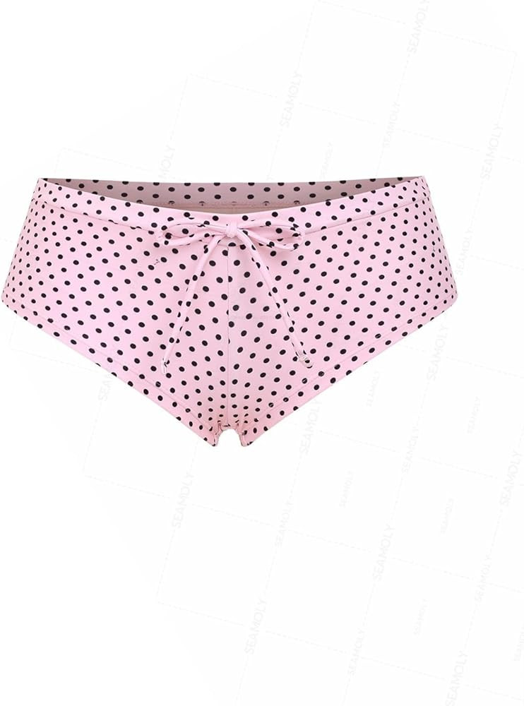 seamoly Deep Blue Polka Dots Print Bowknot Decor Beach Swim Bottom Boyshorts | Amazon (US)