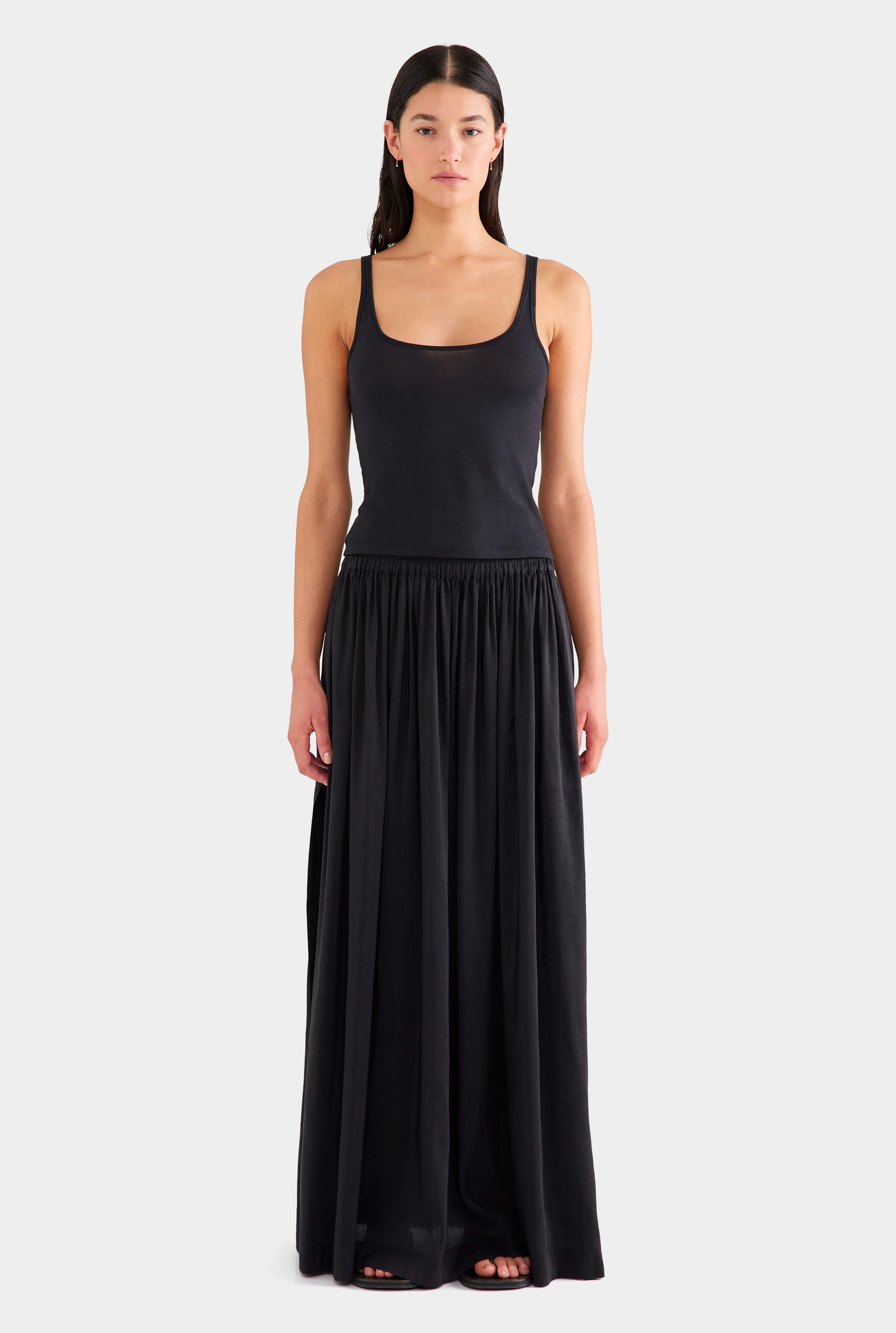 Womens Silk Linen Maxi Skirt in Black | Venroy | Venroy AU