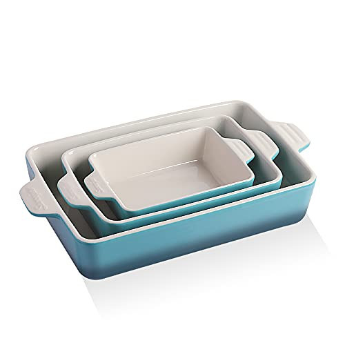 Sweejar Ceramic Bakeware Set, Rectangular Baking Dish for Oven Lasagna Pans for Cooking, Kitchen, Cake Dinner, Banquet and Daily Use, 11.8 x 7.8 x 2.76 Inches of Casserole Dishes (Gradient Blue) | Amazon (US)