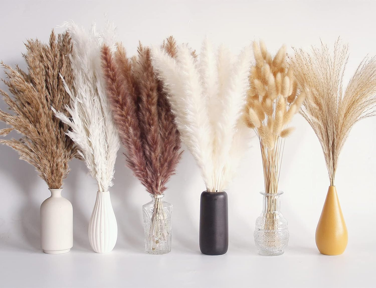 110 PCS Dried Pampas Grass Bouquet, Boho Table Decor, Bunny Tails Dried Flowers, Brown Pompas, Wh... | Amazon (US)